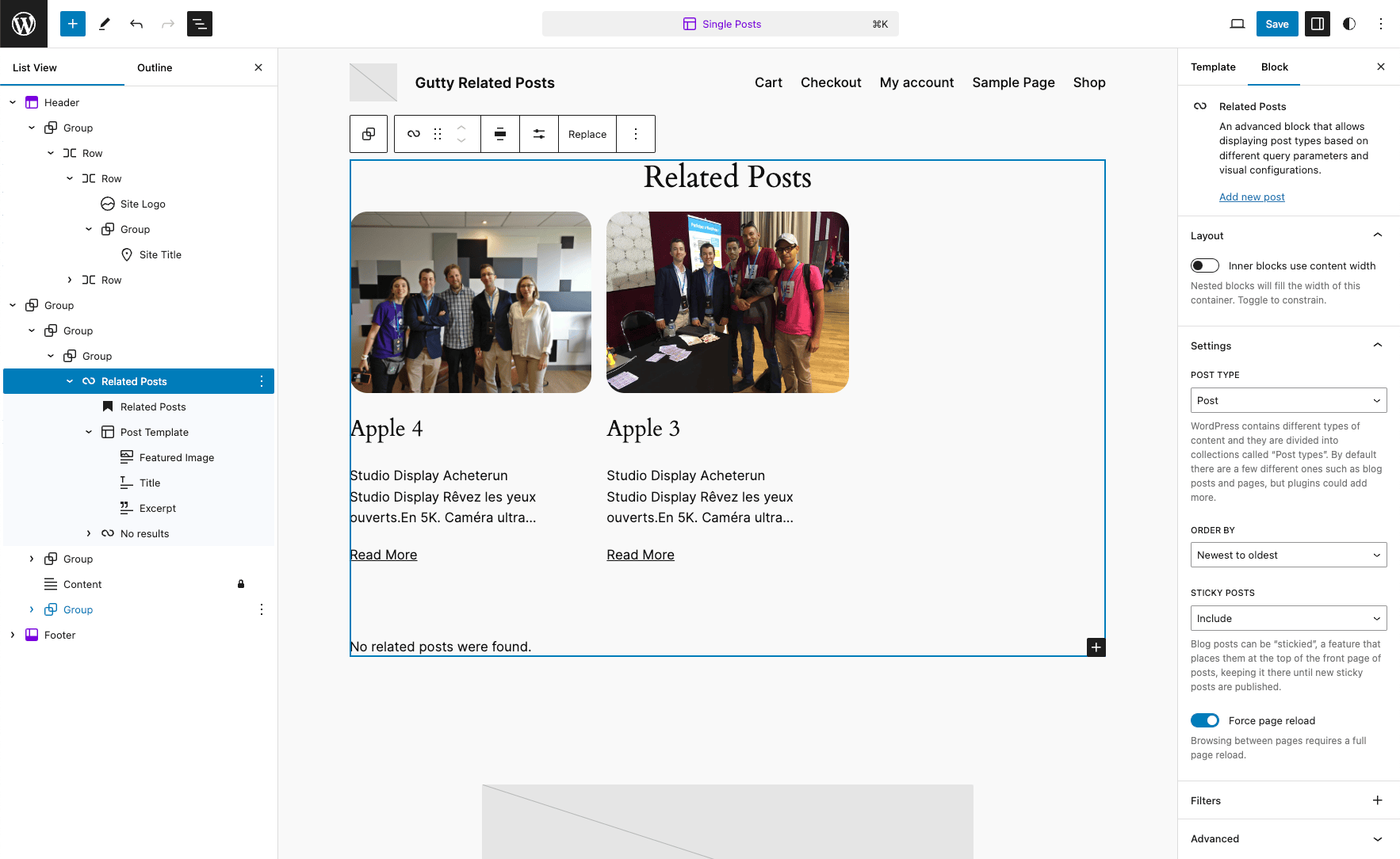 Gutty Related Posts block - Full Site Editing