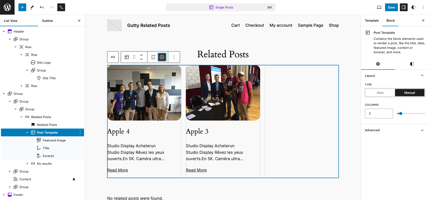 Gutty Related Posts block - Full Site Editing
