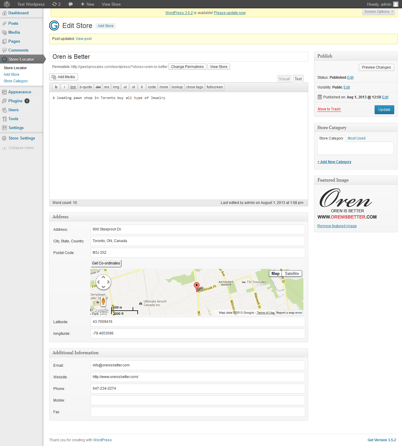 Gwebpro Storlocator admin store add or edit