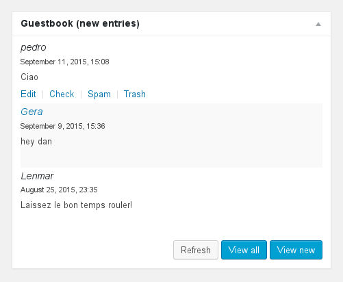 Dashboard Widget with new and unchecked entries.