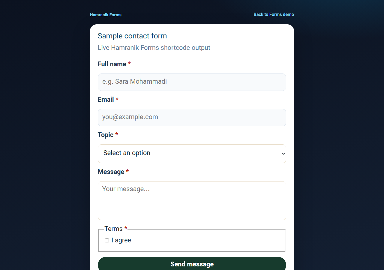 Published form on the front end.