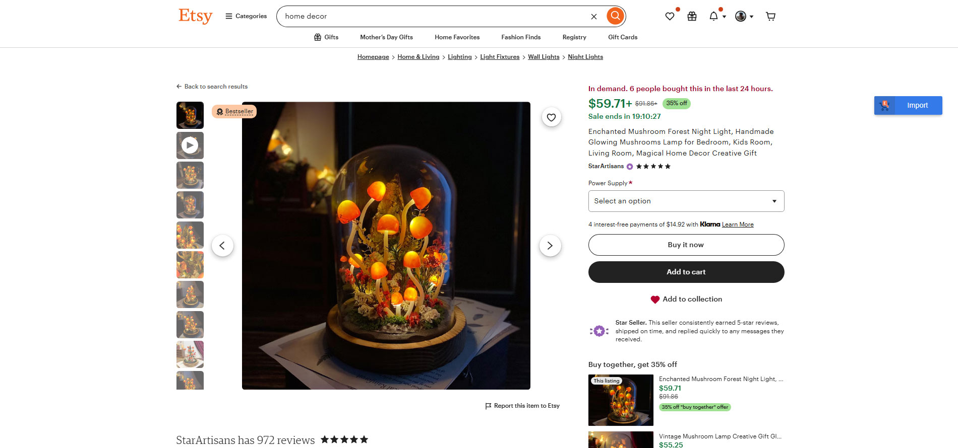 Import products on an Etsy single product page using Chrome extension