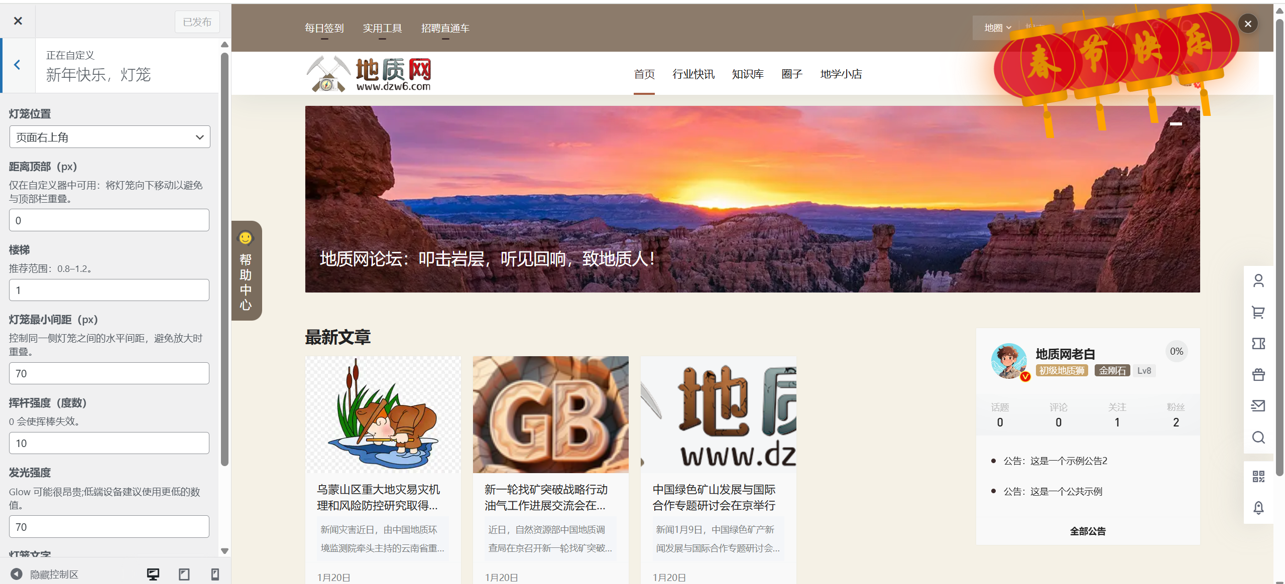 在“外观 → 自定义”中的样式设置。