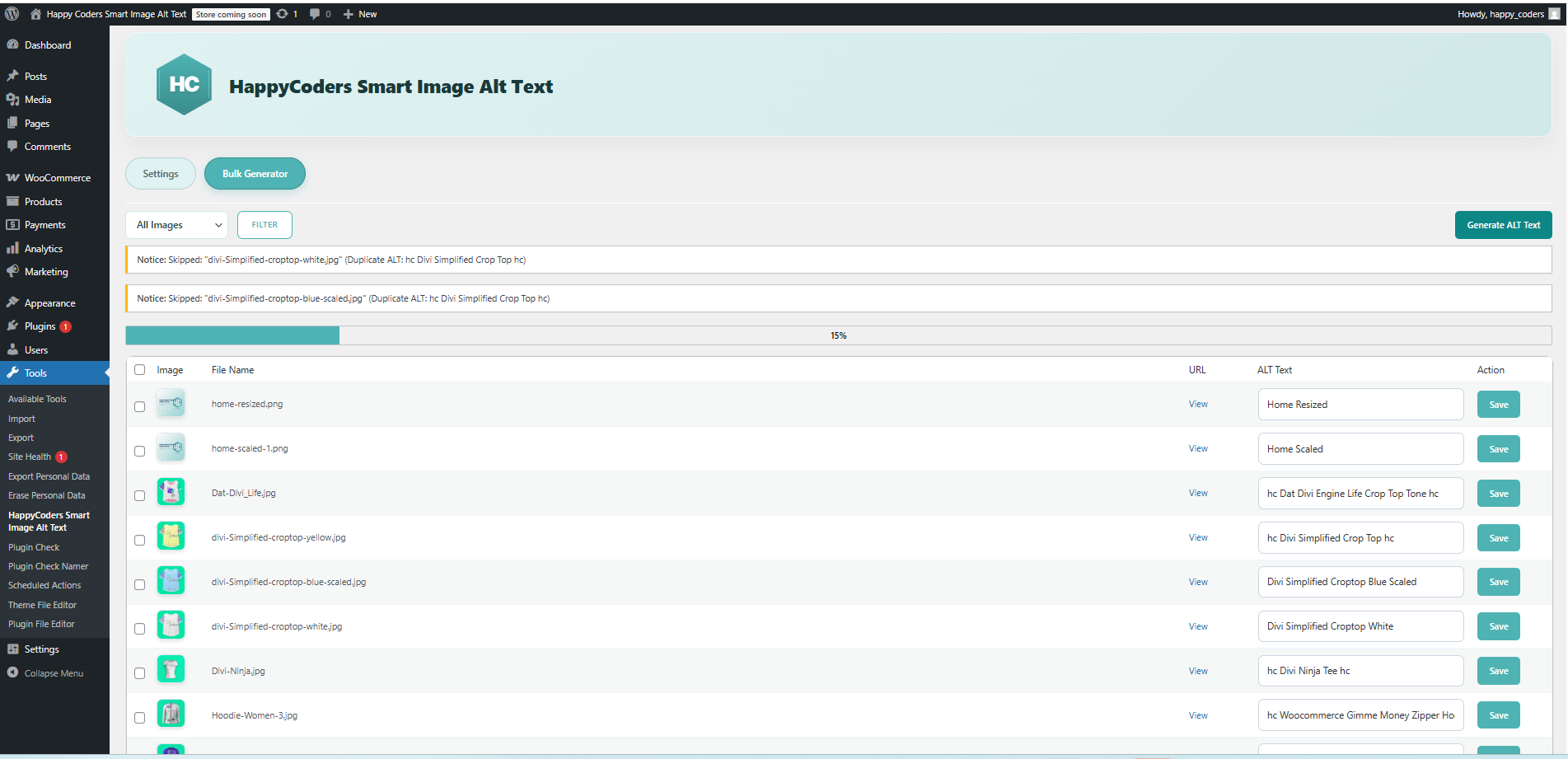 Progress indicators during bulk processing.