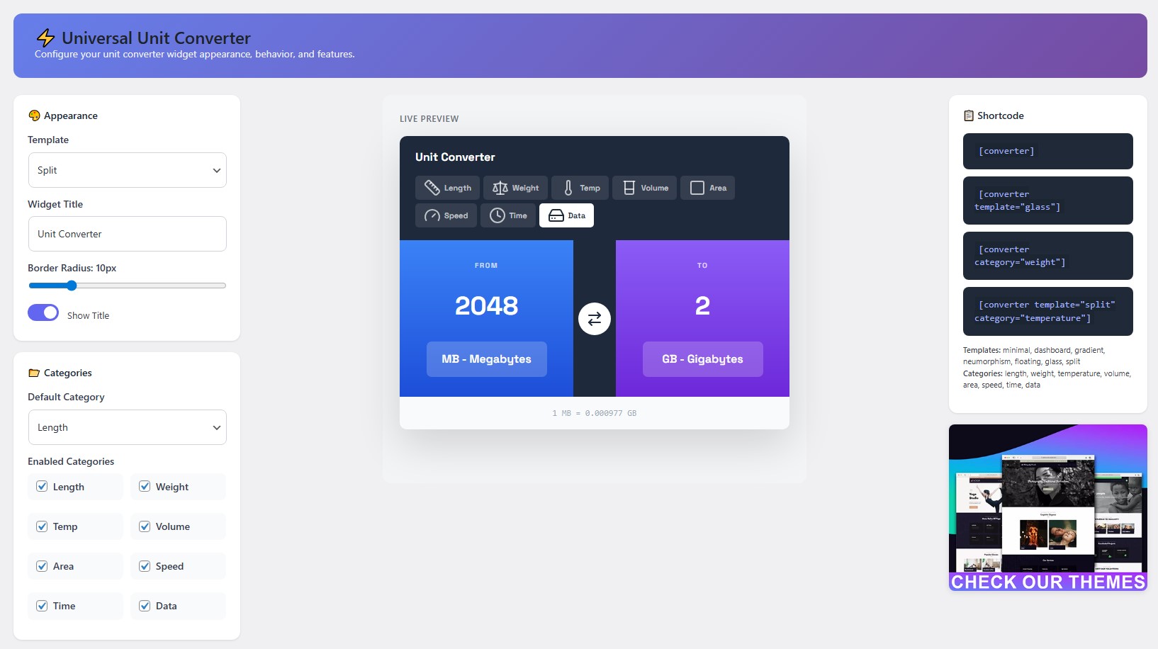 Admin Dashboard settings page