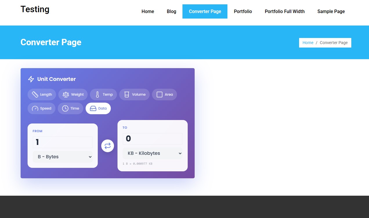 Universal Unit converter live preview on website