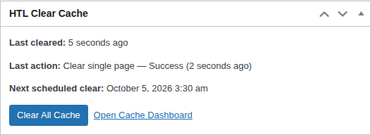 Result summary after clearing: cleared, skipped and failed caches with details.