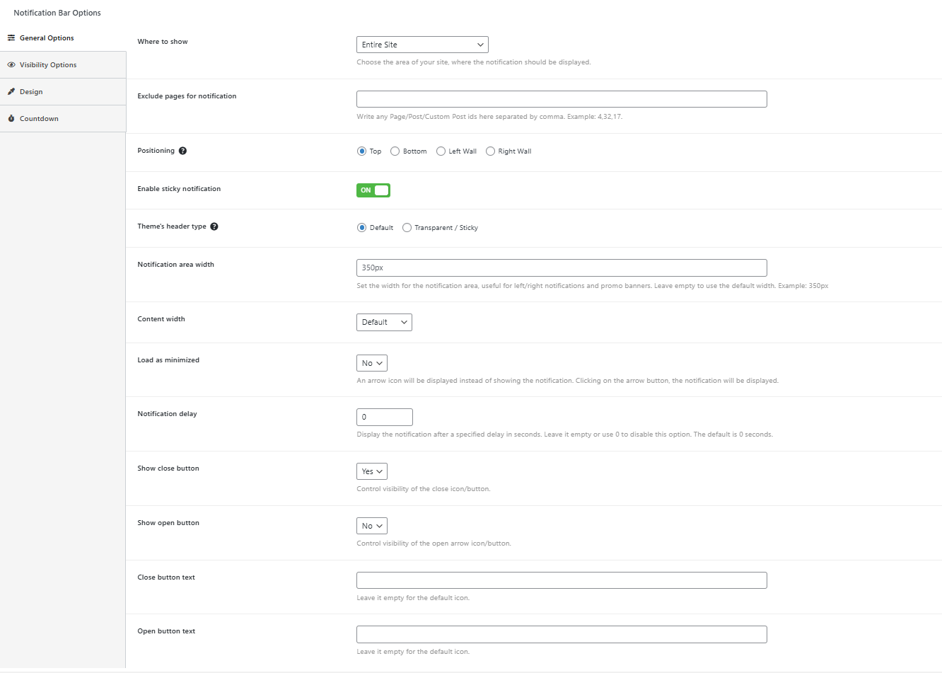 Customization General Options