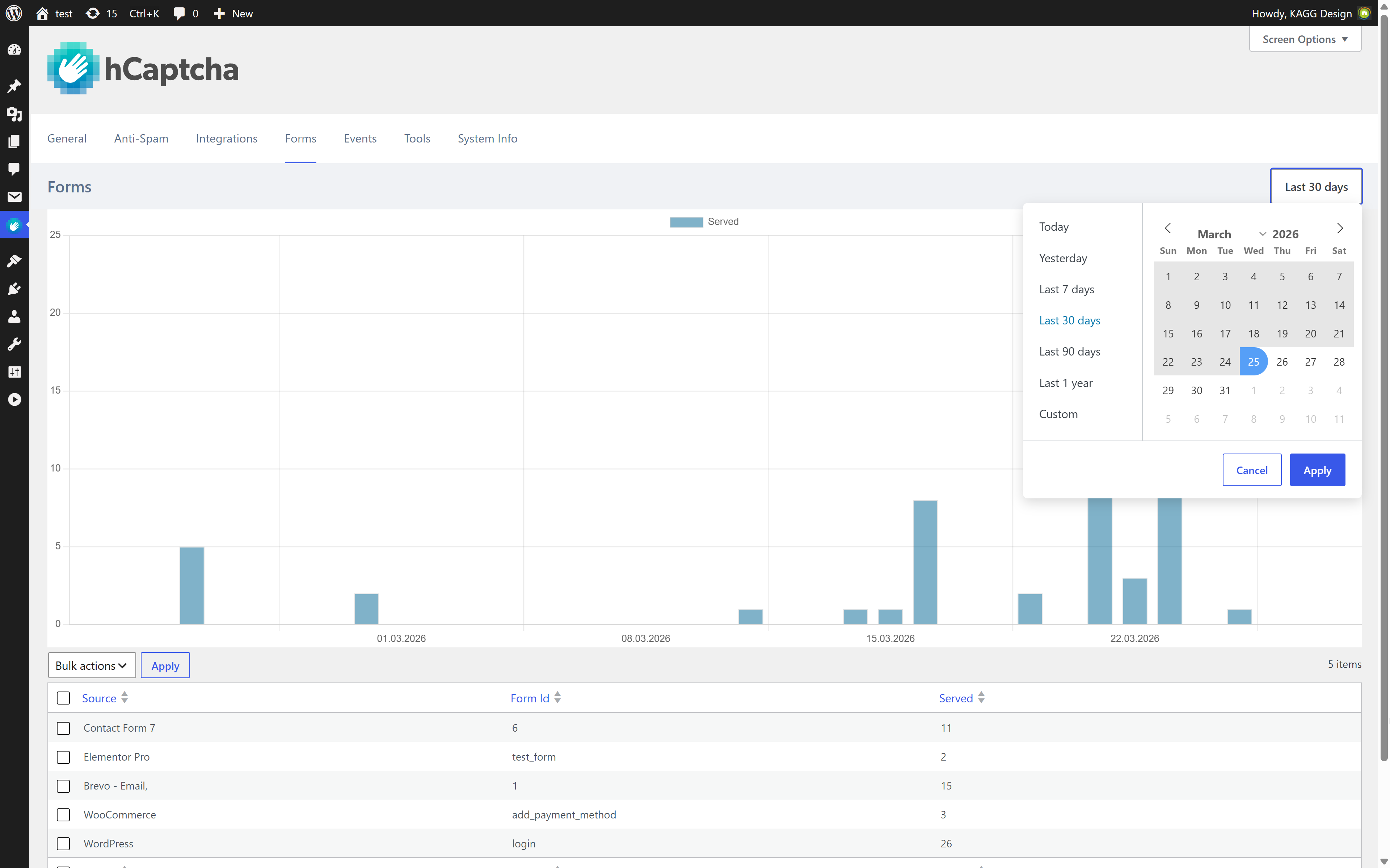 Contact Form 7 live form in the admin editor.