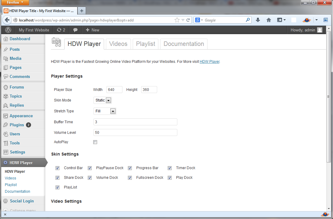 HDW Player admin, player list page