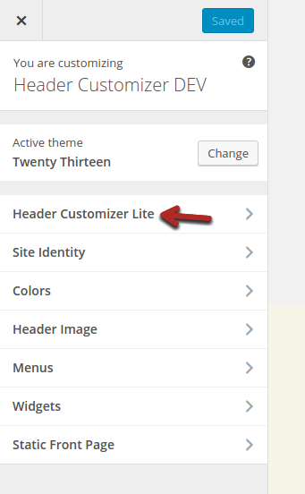 Click here to open Header Customizer Lite