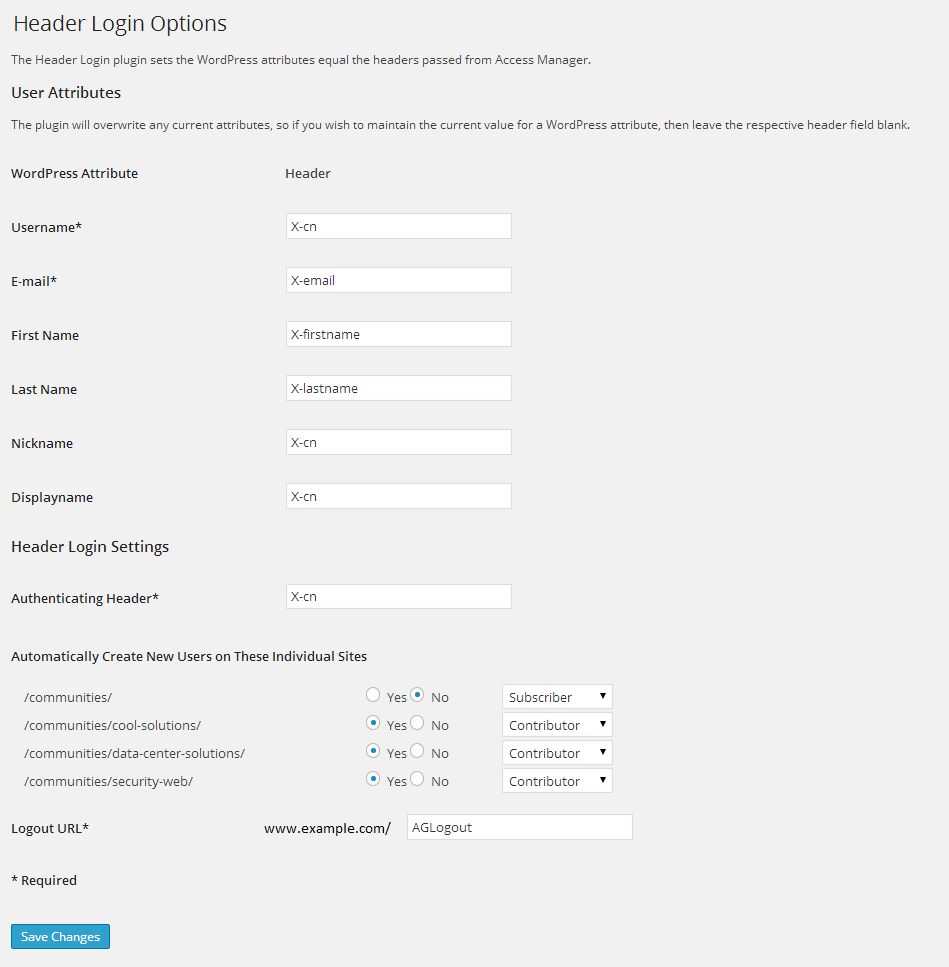 Settings Page for Multisite