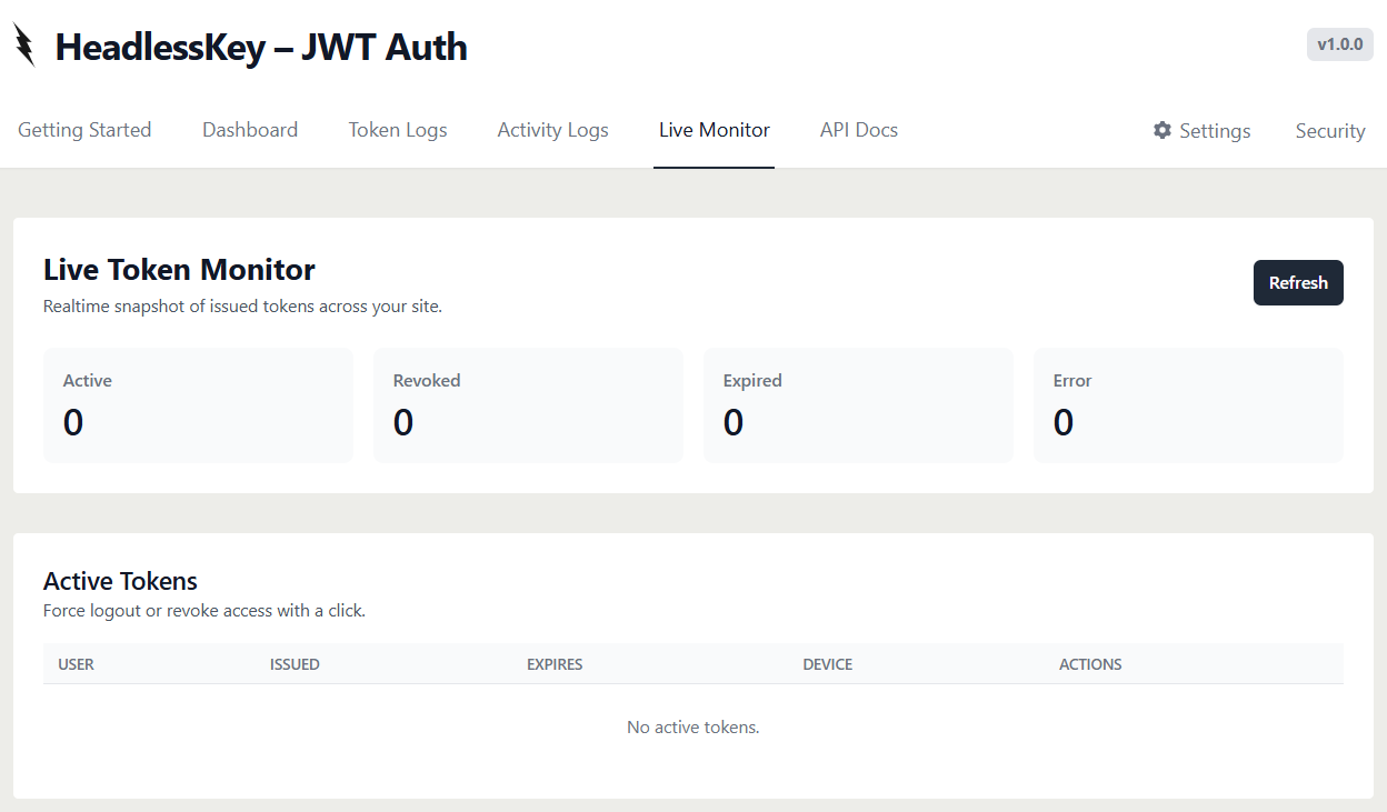 Logs - View recent authentication activity.