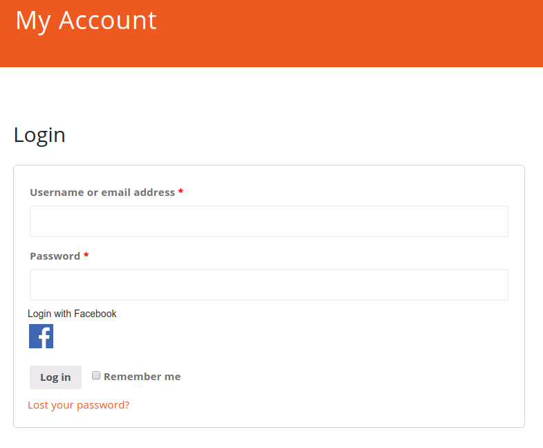 **Facebook Login - WooCommerce login form**: Facebook Login button at WooCommerce login and register form