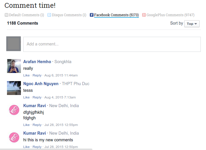 **Facebook Comments**: Facebook Comments active in tabbed interface