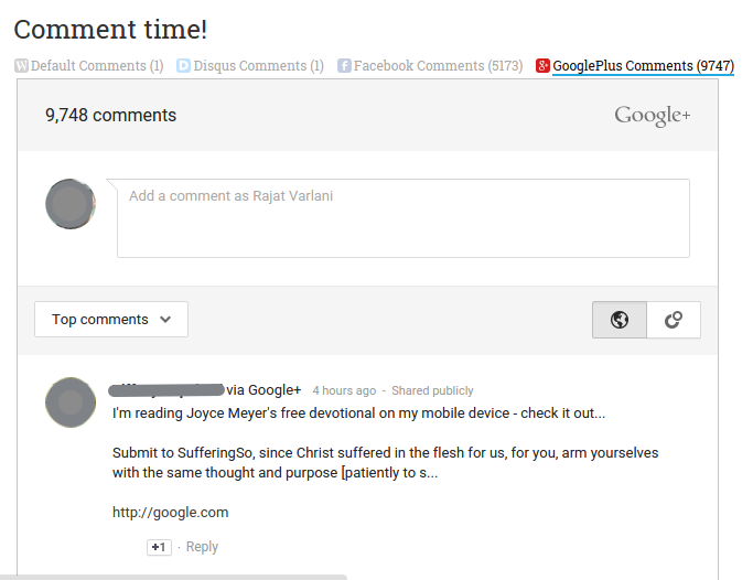 **Disqus Comments**: Disqus Comments active in tabbed interface