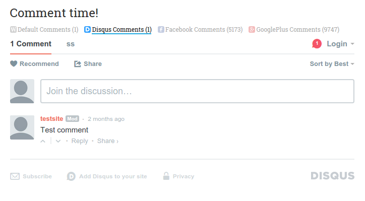 **Stacked Interface**: Disqus Comments and Facebook Comments active in stacked layout