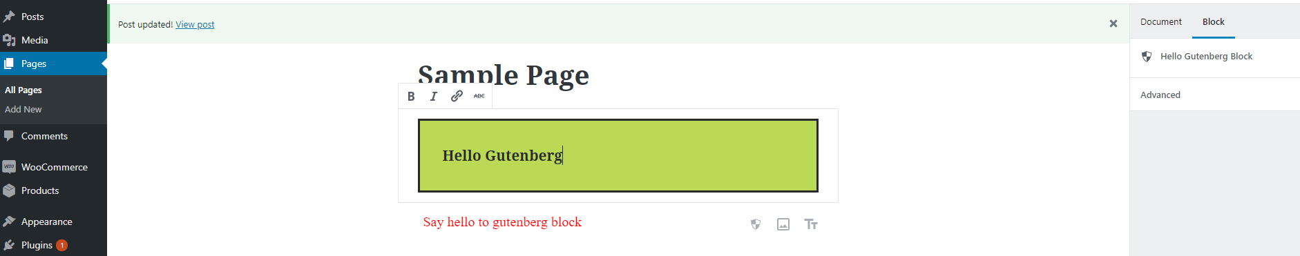 Hello Gutenberg Block Screenshot 2.