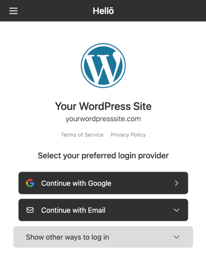 Hellō Wallet login page