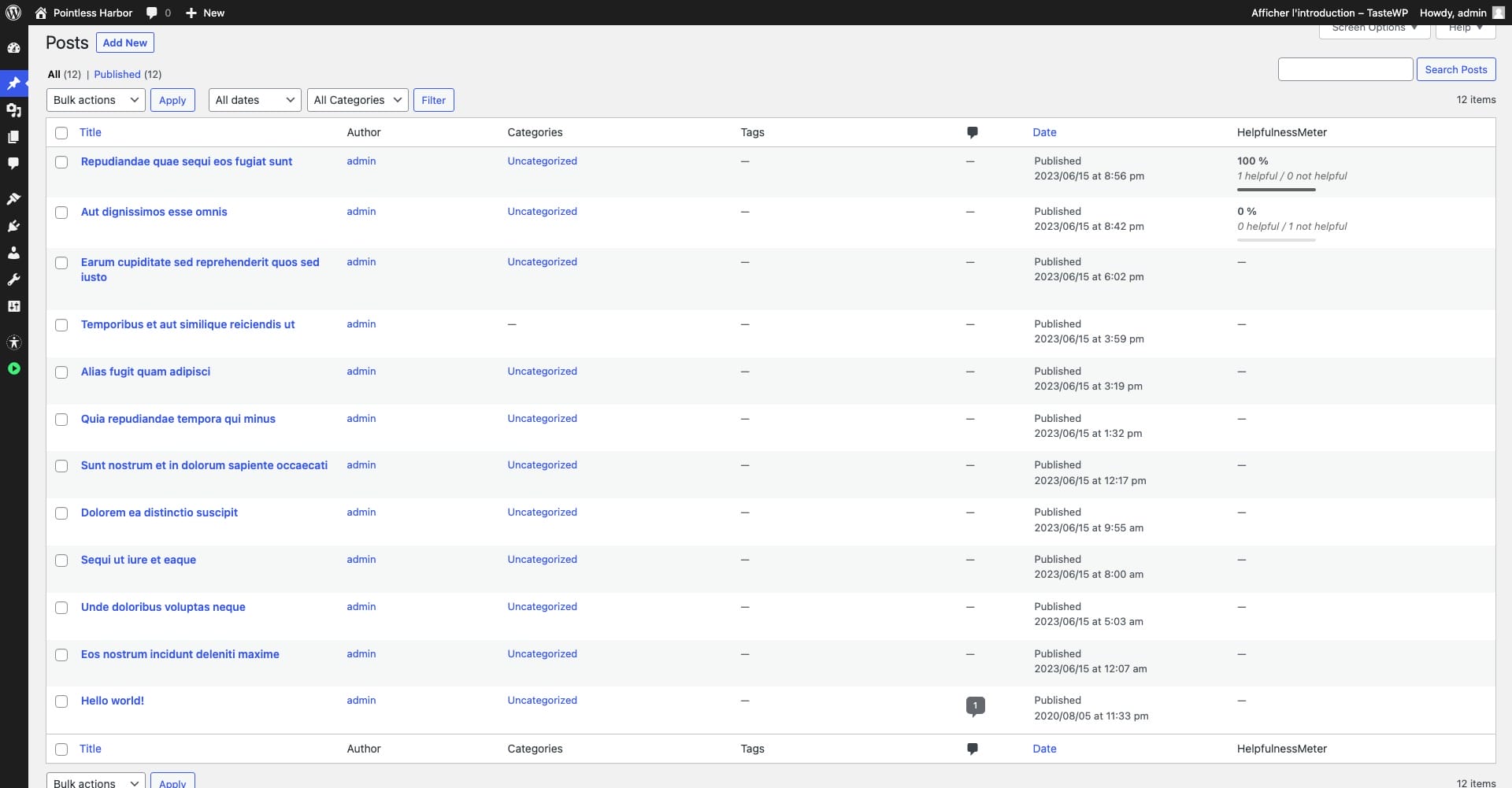 The statistics in WordPress dashboard > Posts.