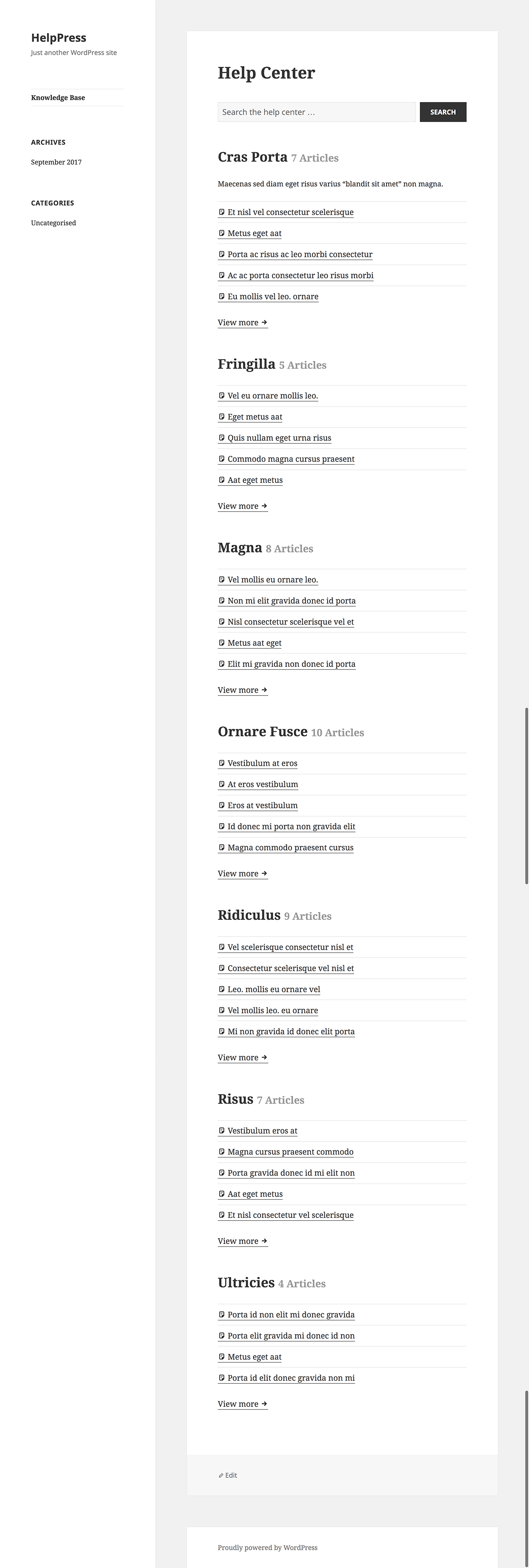 HelpPress on Twenty Fifteen using a 1-column layout.
