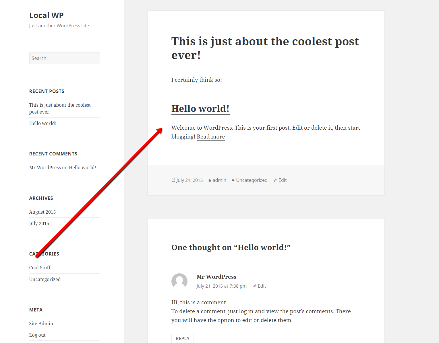 This is what the posts list looks like on a post in the Wordpress Twenty Fifteen theme.