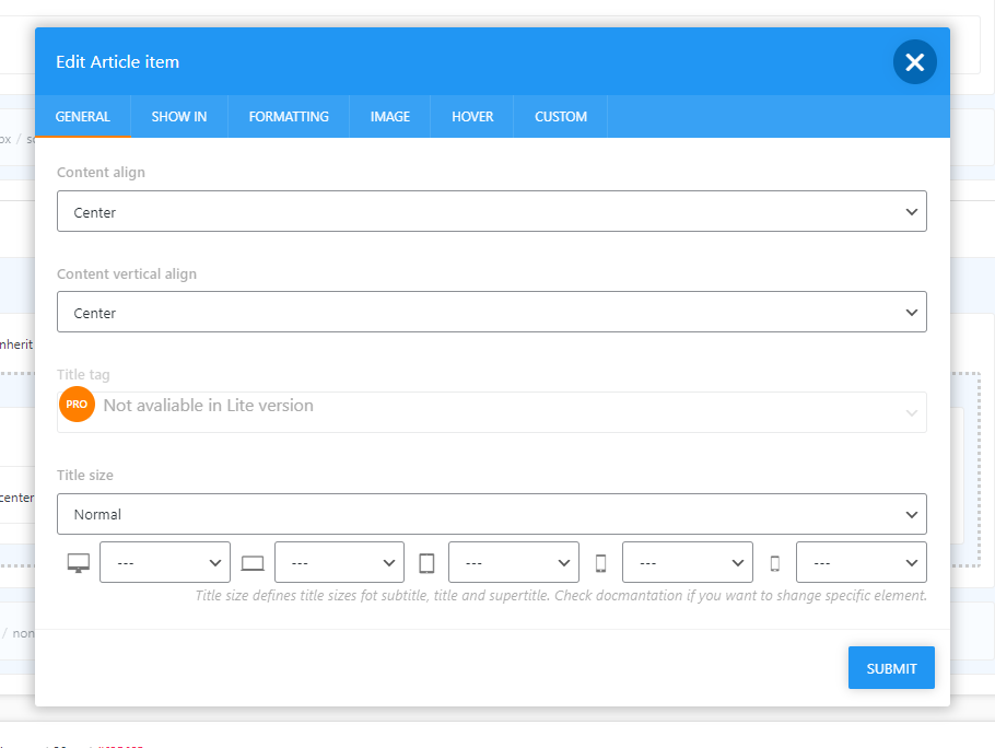 Single article admin