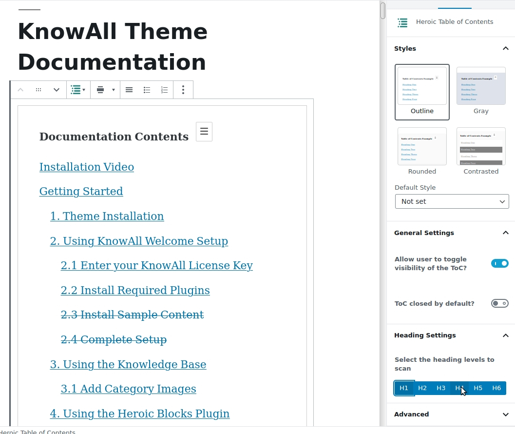 目录会自动的通过标题(H1,H2,H3 等) 来生成