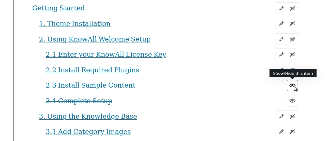 显示/隐藏 并且重新标签 headings 通过点击在图标中，当区块选择的时候