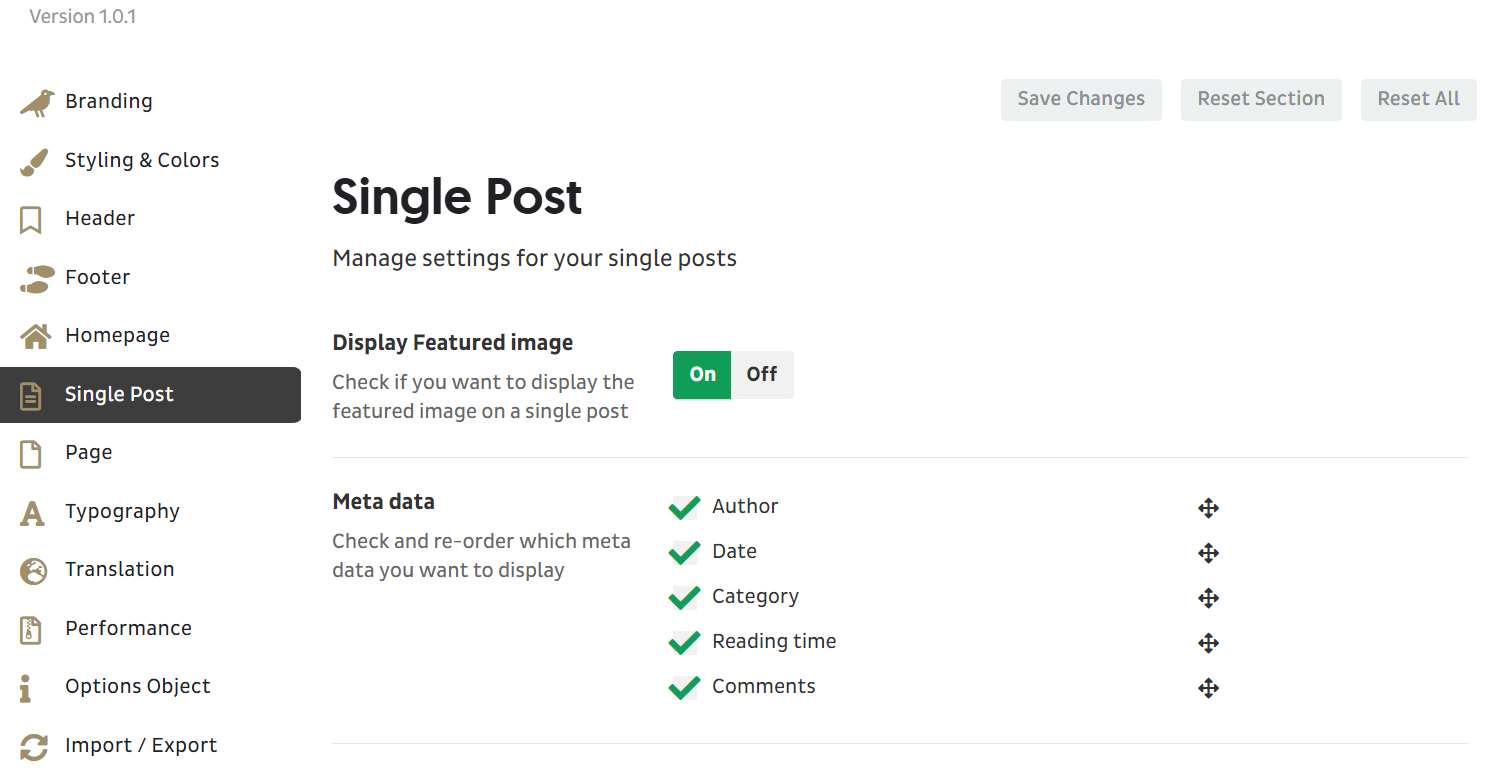 Switch and check what you want on your site.