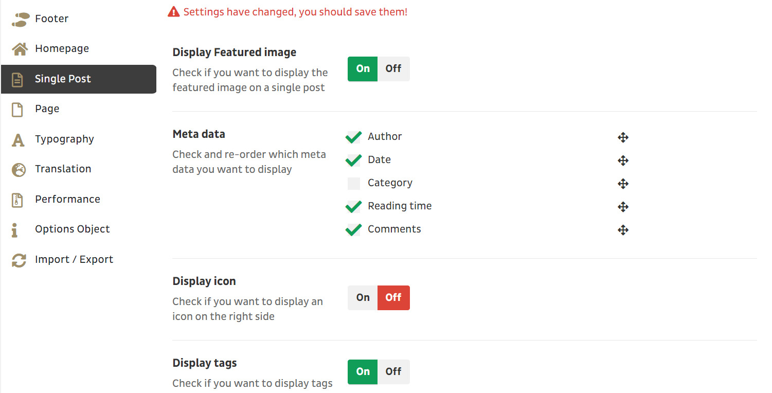 Drag and drop and re-order meta data.