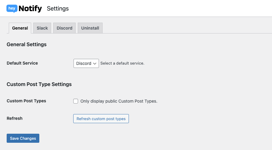 Hey Notify Settings Page