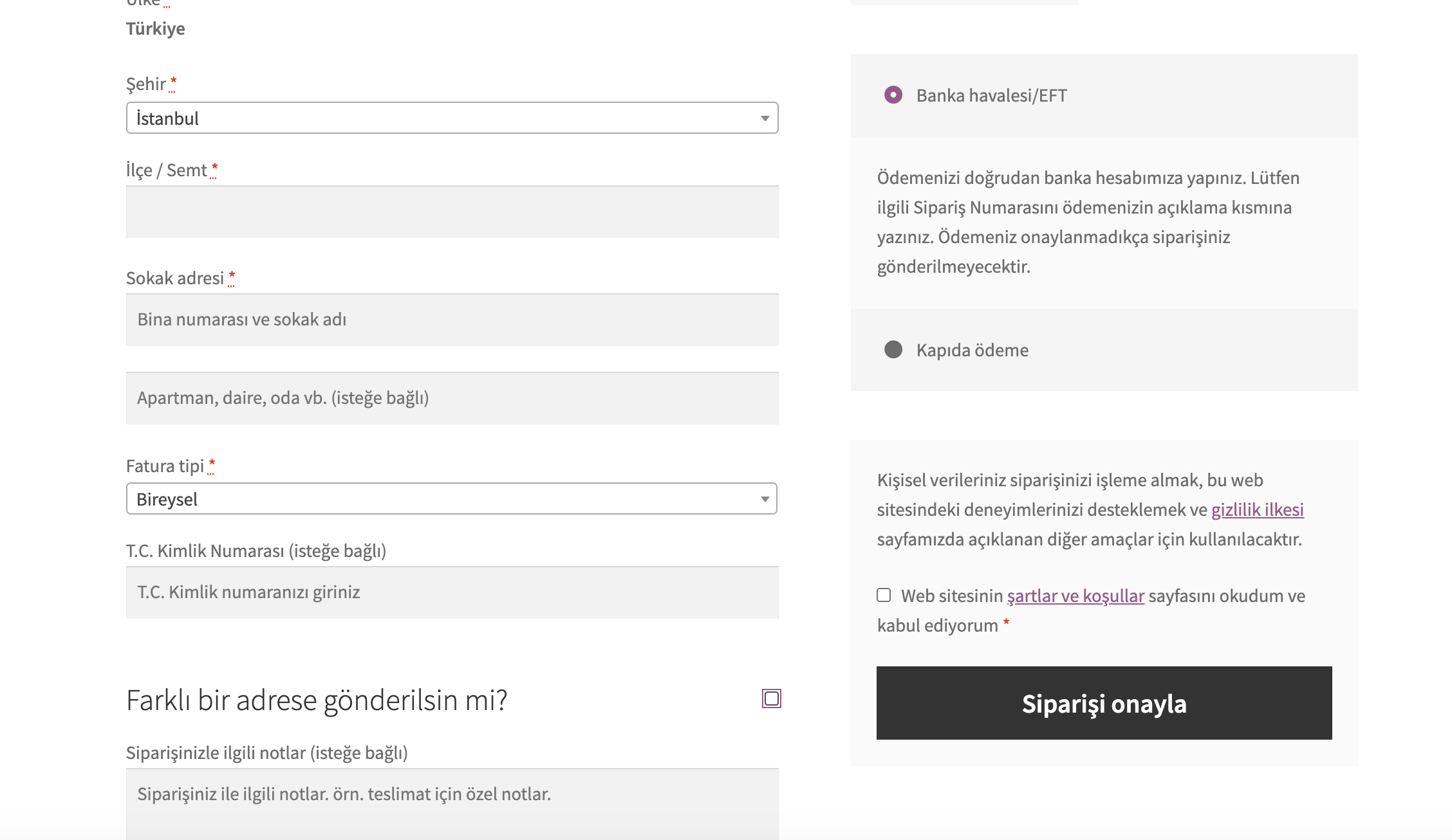 Kargoya verildi özellik ayarları