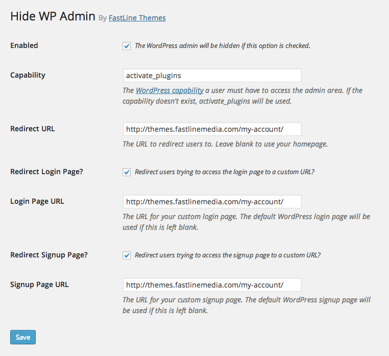 The plugin settings page.