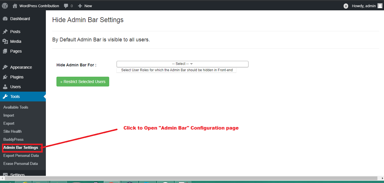 screenshot-1 - Plugin option to manage administrator bar visibility.