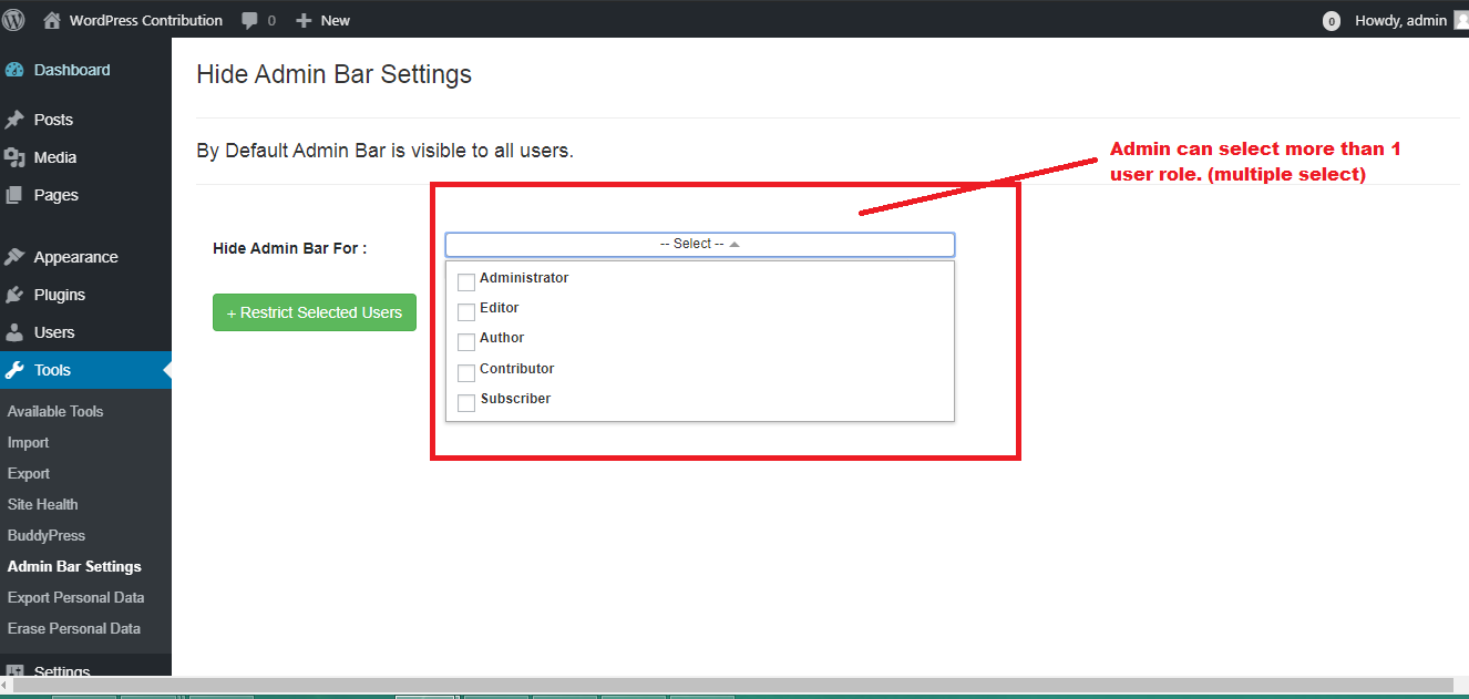 screenshot-2 - Admin can select more than one user role.