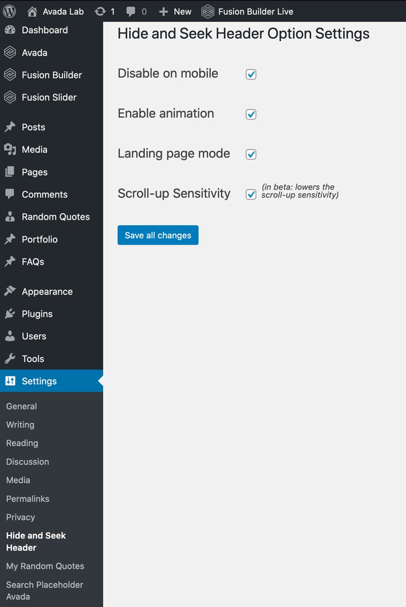 Plugin settings page.