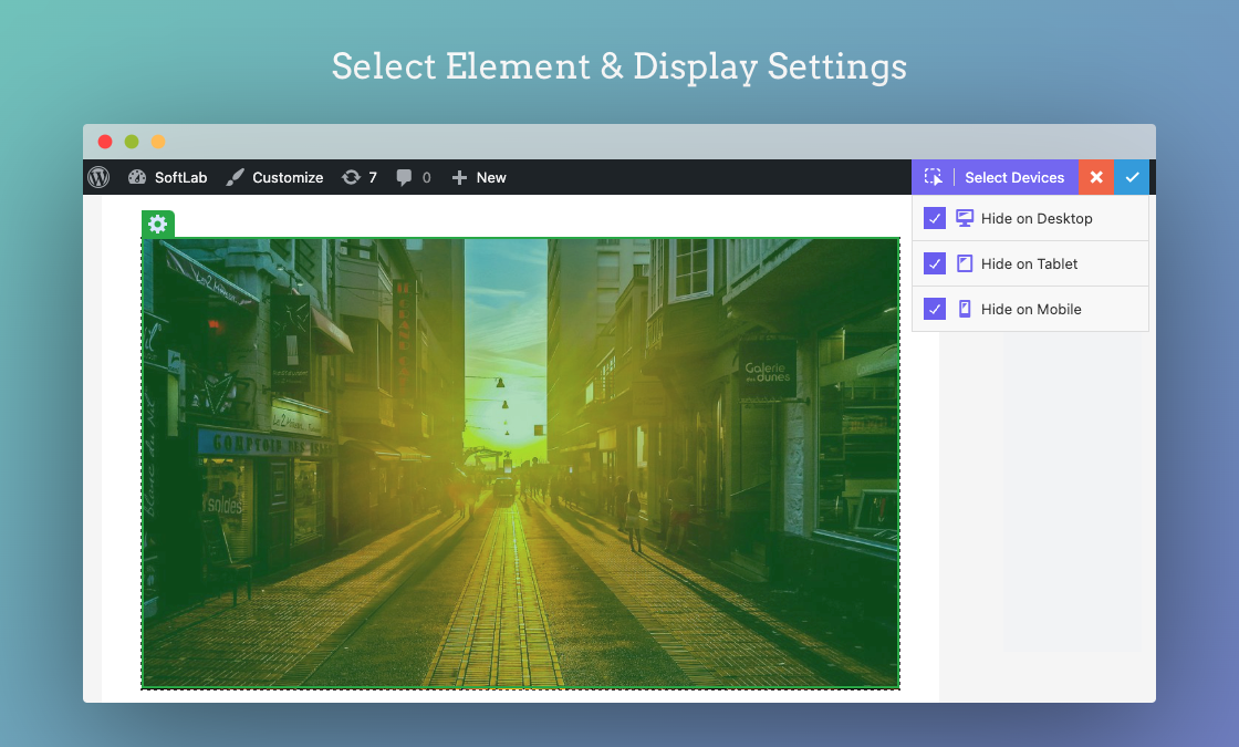 Select Element & Display Settings