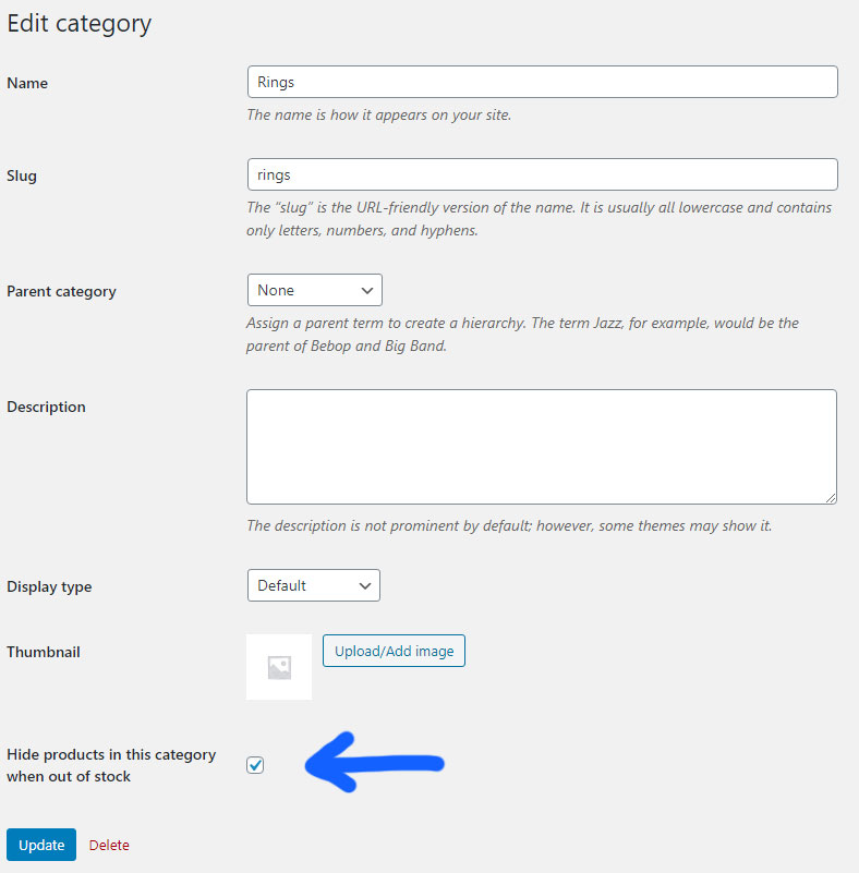 Checkbox field added to product category