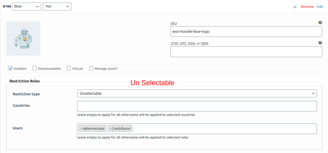Unselectable from backend