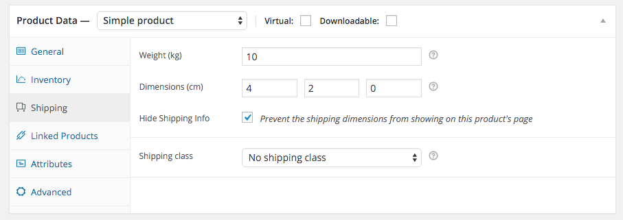 The product settings.