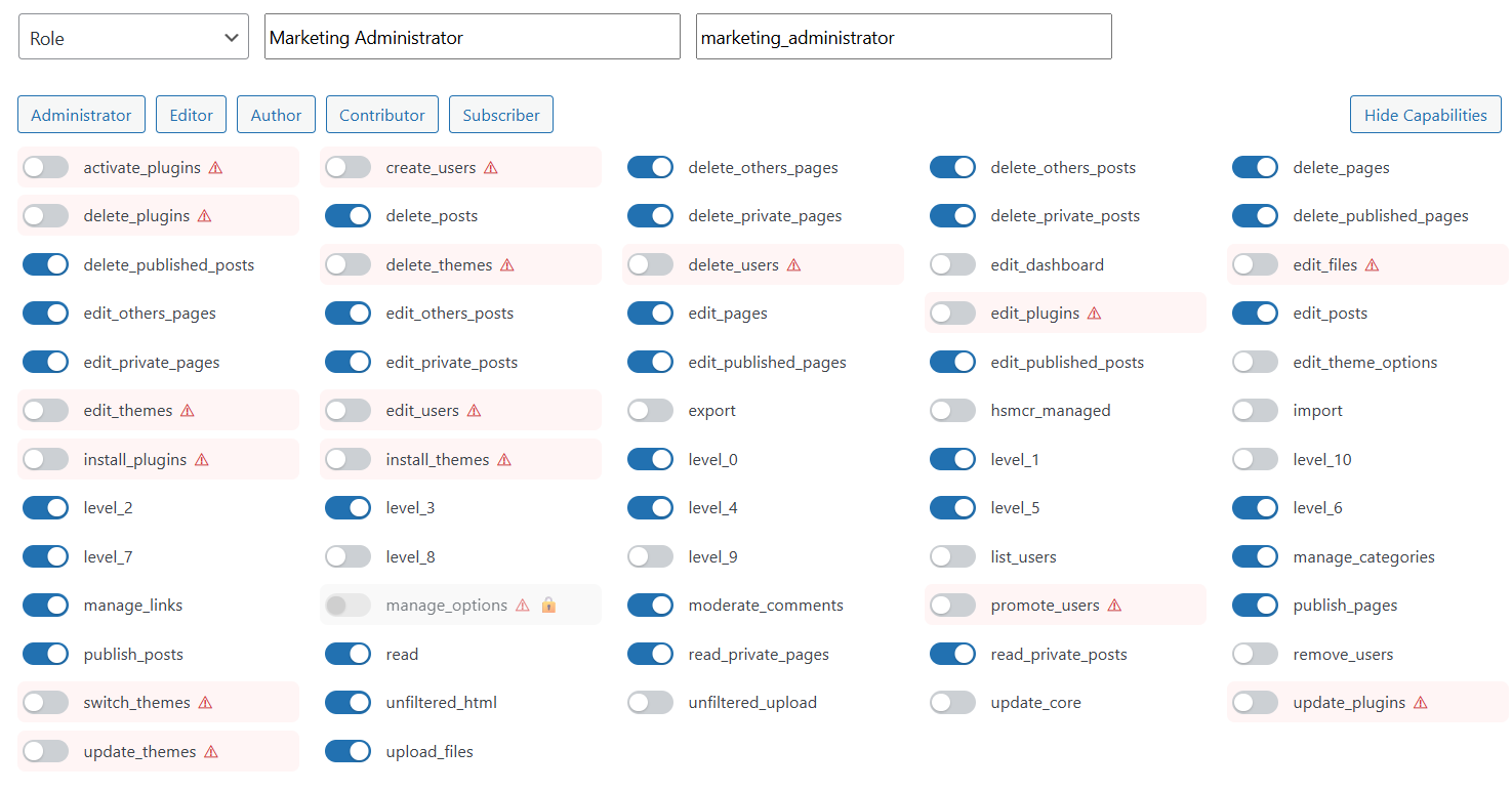 Capability management UI