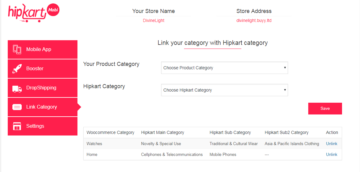 Link WooCommerce Category with hipKart's Categories.