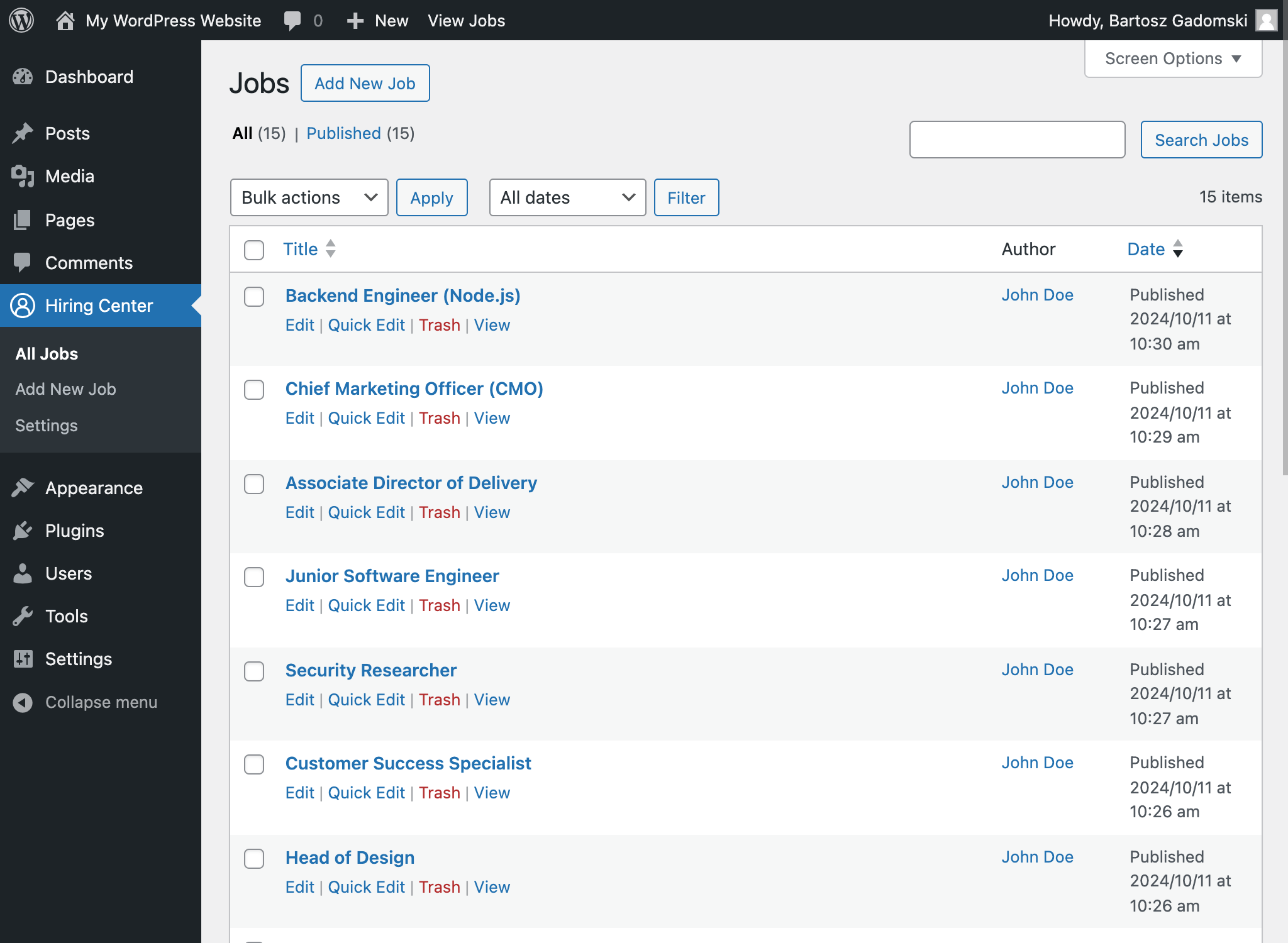 List of job posts