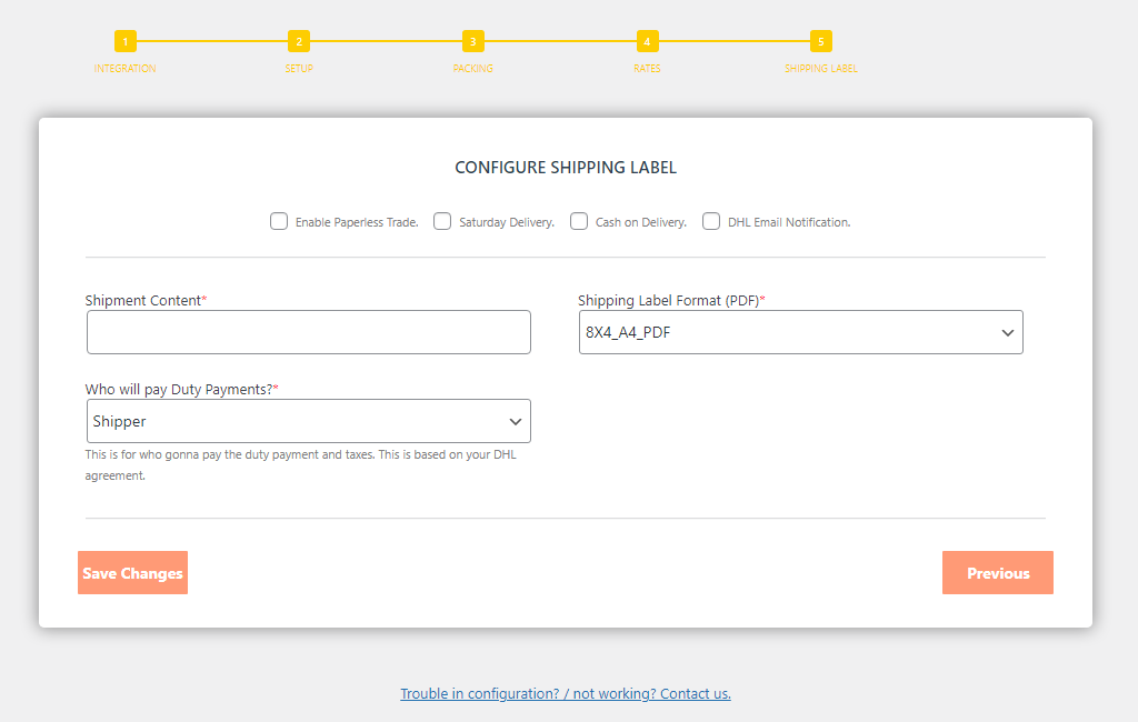 Shipping label configuration.