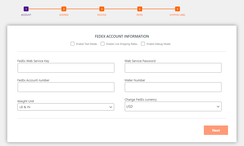 Fedex integration settings.
