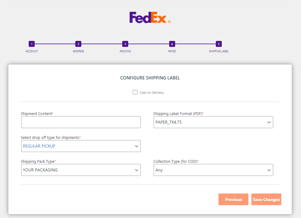 Shipping label configuration.