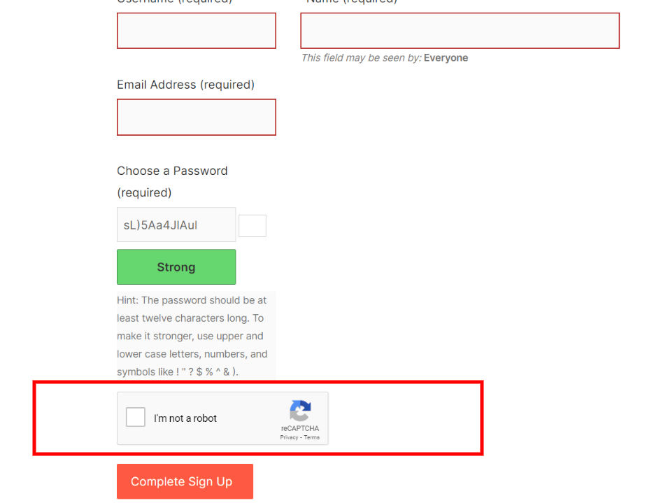 WordPress login form Google reCAPTCHA.
