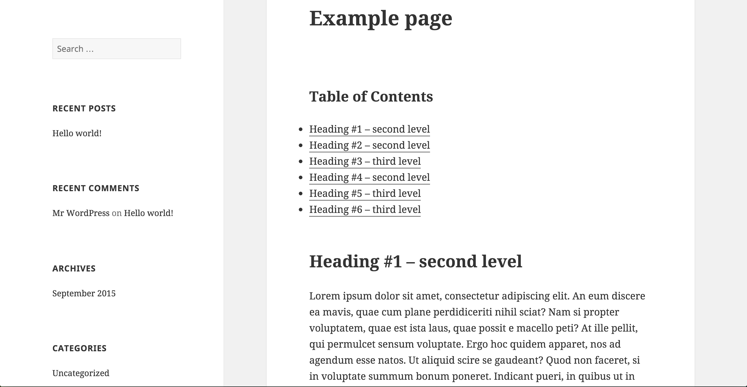 Main website: Example of a page with generated TOC with specified parameters.