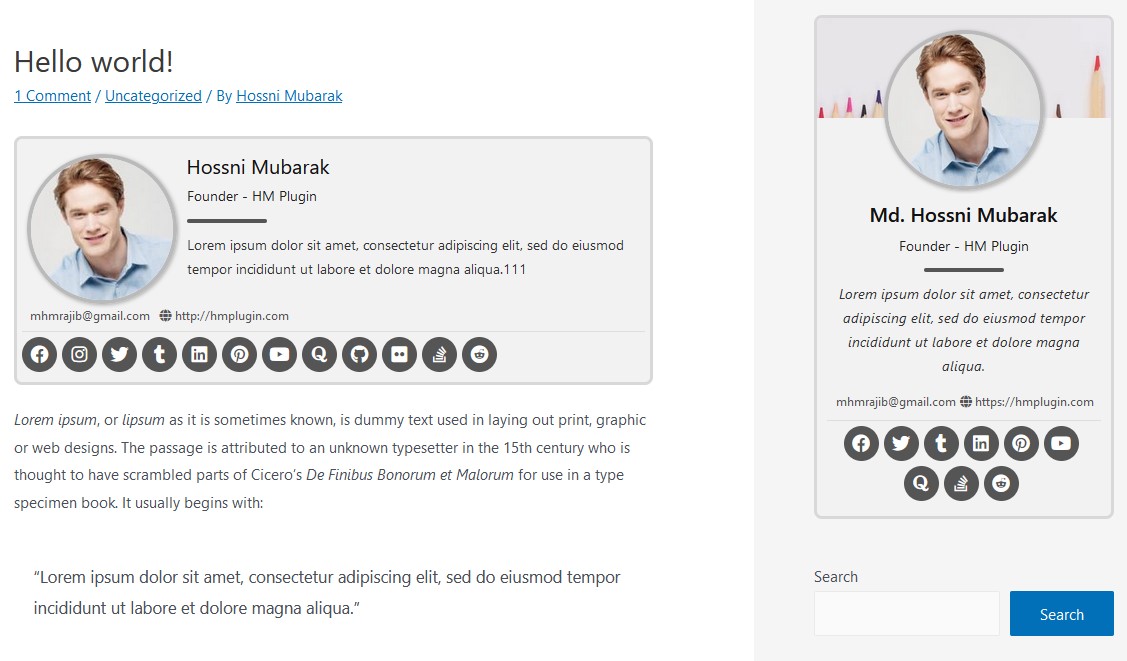 Author box in both post and sidebar section